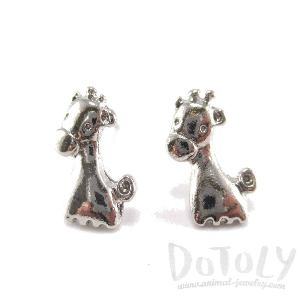 Baby Giraffe Shaped Stud Earrings in Silver | Animal Jewelry | DOTOLY