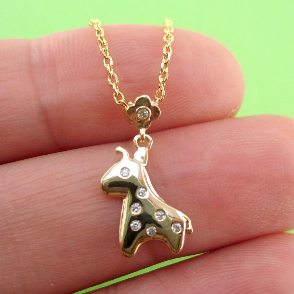 Baby Giraffe With Rhinestone Polka Dots Shaped Pendant Necklace