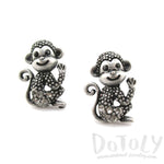 Baby Monkey Chimpanzee Shaped Rhinestone Stud Earrings in Silver | DOTOLY | DOTOLY