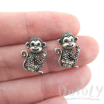 Baby Monkey Chimpanzee Shaped Rhinestone Stud Earrings in Silver | DOTOLY | DOTOLY