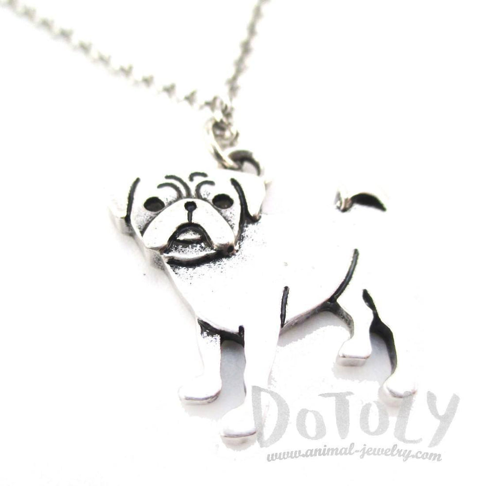 Baby Pug Puppy Shaped Charm Necklace in Silver | Animal Jewelry