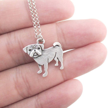 Baby Pug Puppy Shaped Charm Necklace in Silver | Animal Jewelry