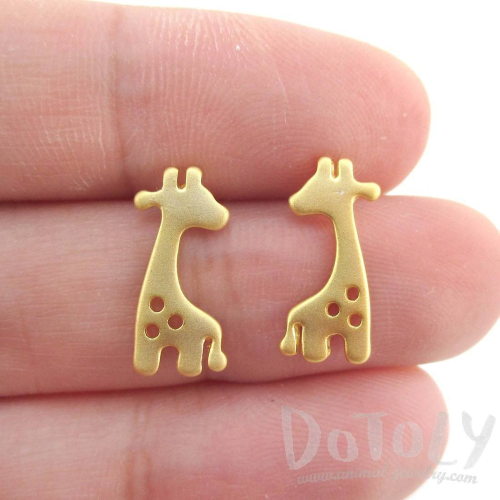 Baby Spotted Giraffe Silhouette Animal Shaped Stud Earrings in Gold | Allergy Free | DOTOLY