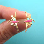 Ballerina Ballet Pirouette Pose Shaped Stud Earrings in Silver or Gold