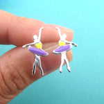 Ballerina Ballet Pirouette Pose Shaped Stud Earrings in Silver or Gold