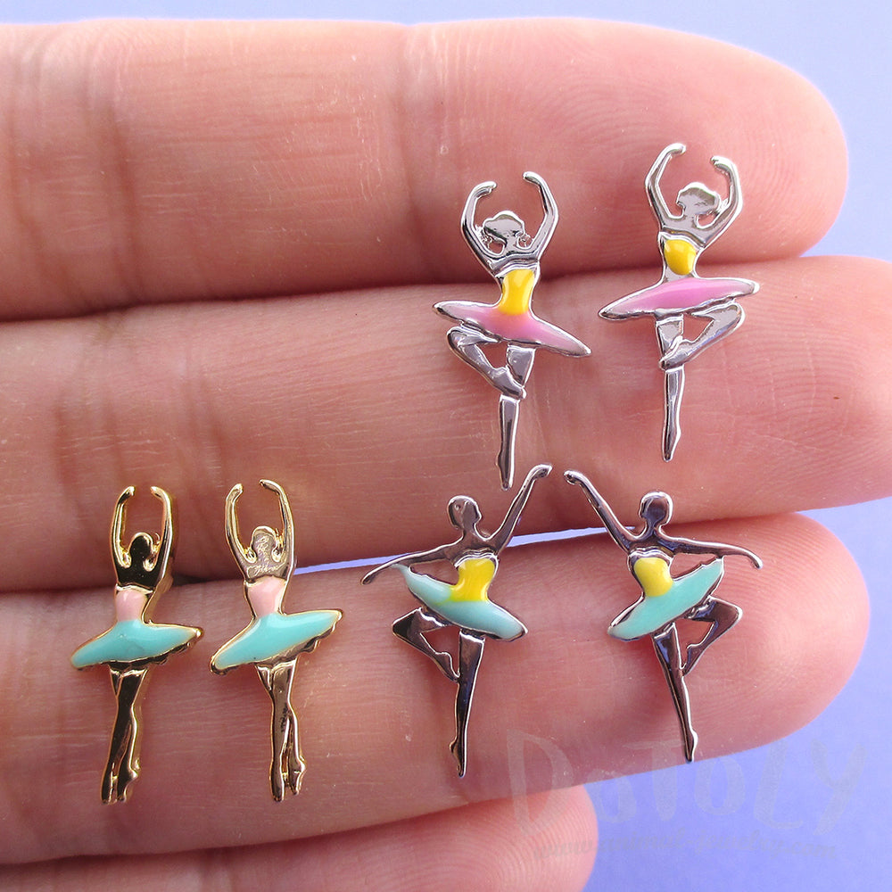 Ballerina Ballet Dancer Girl Silhouette Shaped Stud Earrings | DOTOLY