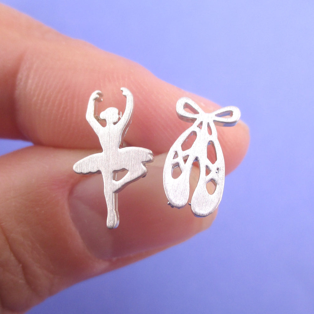 Ballerina Ballet Dancer Pointe Shoe Silhouette Shaped Stud Earrings