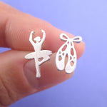 Ballerina Ballet Dancer Pointe Shoe Silhouette Shaped Stud Earrings
