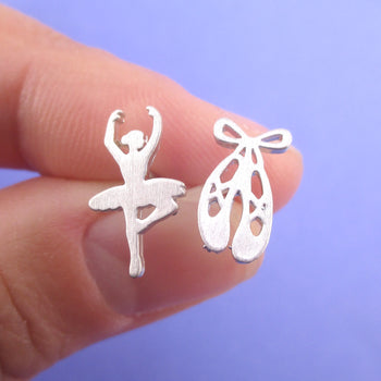 Ballerina Ballet Dancer Pointe Shoe Silhouette Shaped Stud Earrings