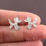 Balloon Dog Twisted Animal Shaped Rhinestones Stud Earrings in Silver