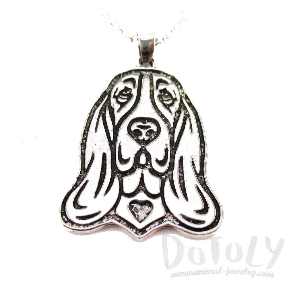 Basset Hound Dog Portrait Pendant Necklace in Silver | Animal Jewelry | DOTOLY
