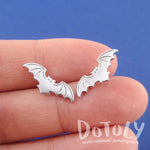 Bat With Spread Wings Silhouette Shaped Stud Earrings in Silver