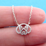 Beagle Puppy Dog Face Outline Shaped Pendant Necklace for Dog Lovers in Silver