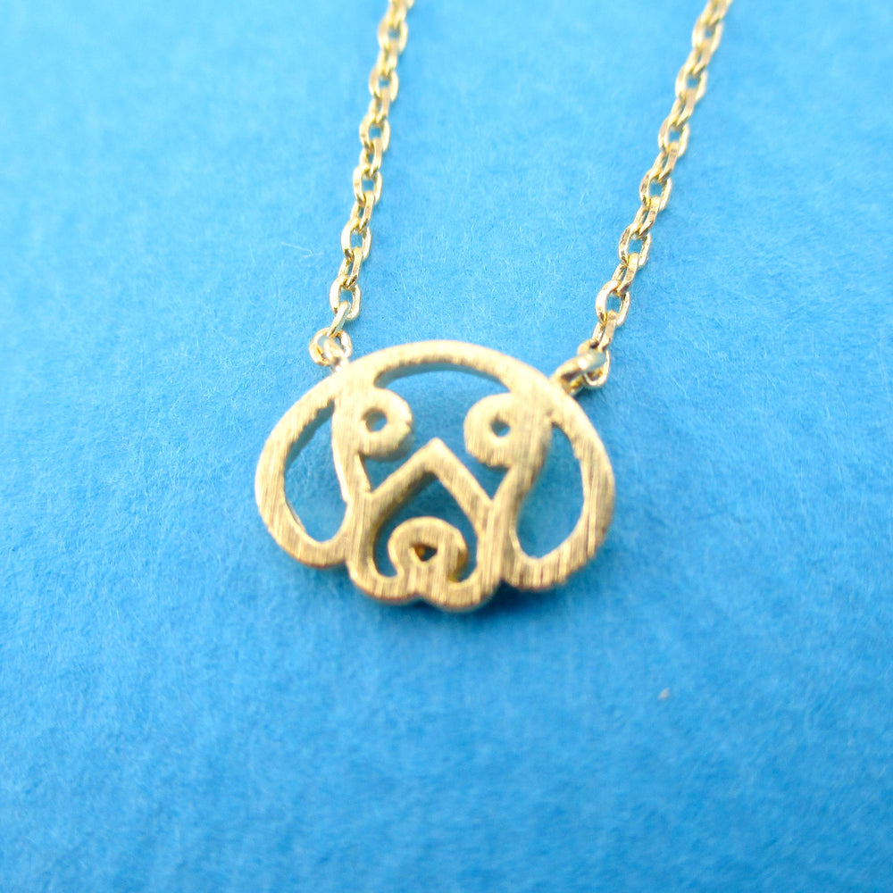 Beagle Puppy Dog Face Outline Shaped Pendant Necklace for Dog Lovers in Gold