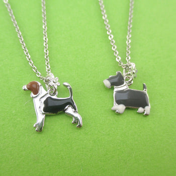 Beagle Puppy Schnauzer Dog Shaped Pendant Necklace in Silver