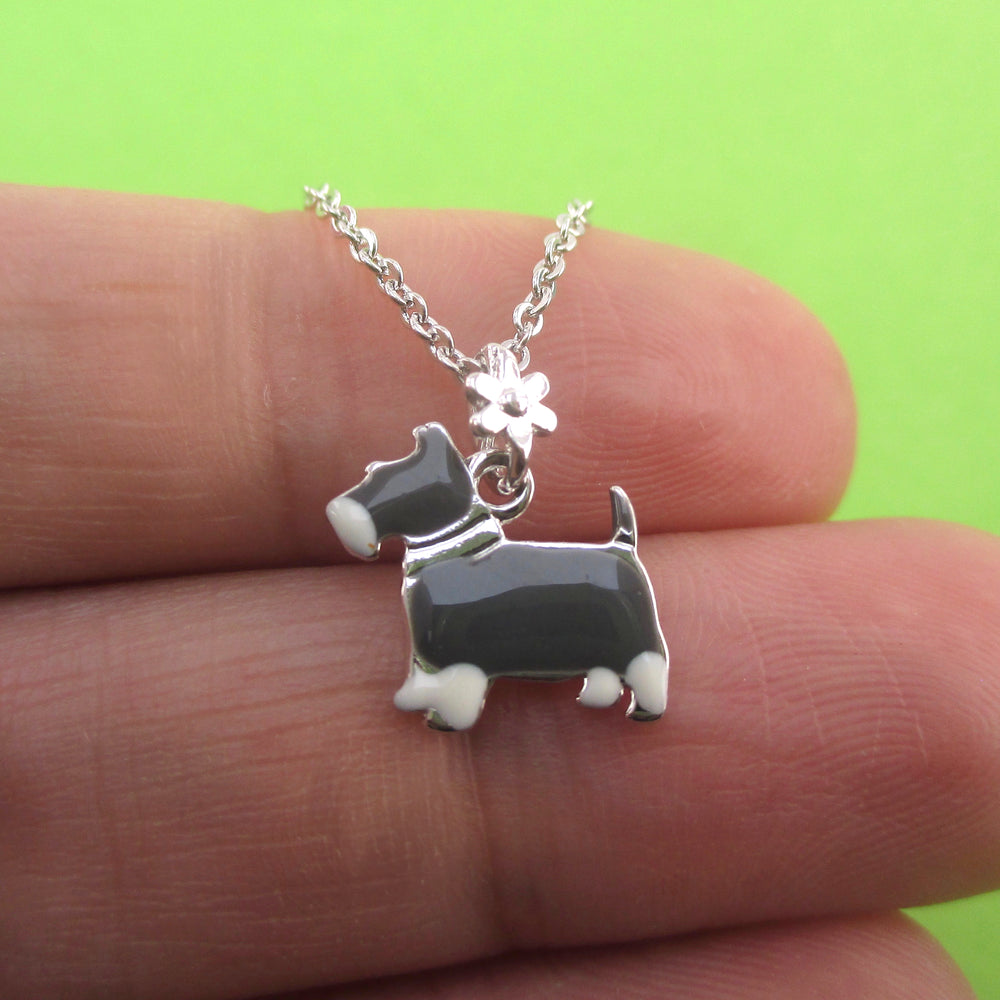 Beagle Puppy Schnauzer Dog Shaped Pendant Necklace in Silver