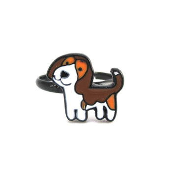 Beagle Puppy Shaped Enamel Adjustable Ring for Dog Lovers | DOTOLY