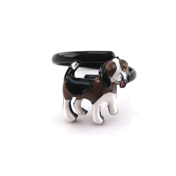 Beagle Puppy Shaped Pets Inspired Adjustable Ring | Animal Jewelry