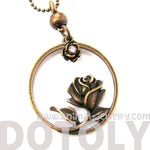 Beauty and the Beast Inspired Rose Shaped Pendant Necklace in Bronze | DOTOLY