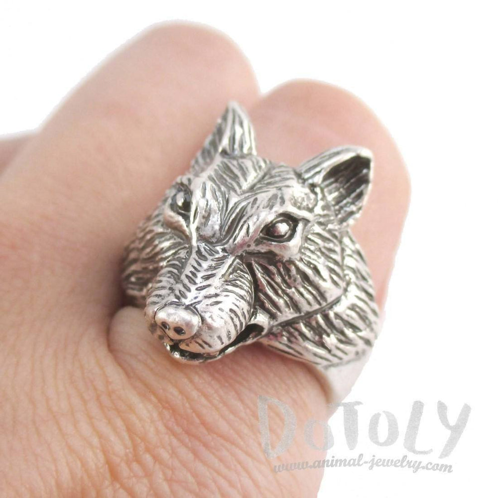 Big Bad Wolf Shaped Unisex Animal Spirit Ring in Silver | Animal Rings