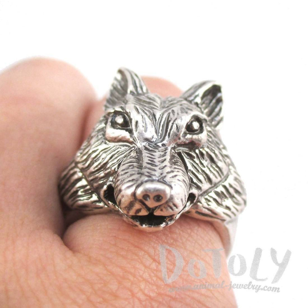 Big Bad Wolf Shaped Unisex Animal Spirit Ring in Silver | Animal Rings