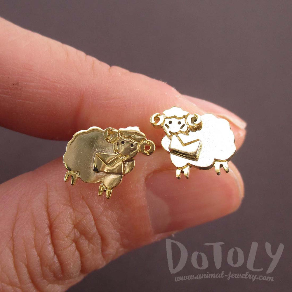 Bighorn Sheep Ram with A Letter Shaped Stud Earrings in Gold | DOTOLY