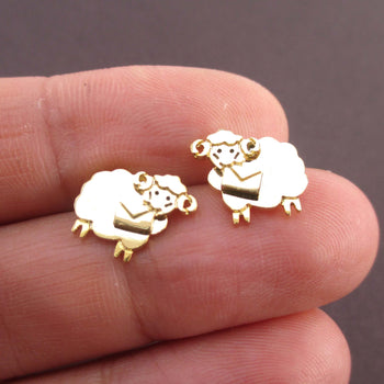 Bighorn Sheep Ram with A Letter Shaped Stud Earrings in Gold | DOTOLY