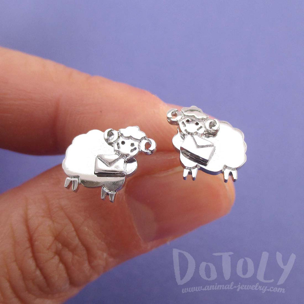 Bighorn Sheep Ram with Letter Shaped Stud Earrings in Silver | DOTOLY