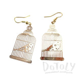 Birdcage Shaped Cut Out Filigree Dangle Drop Earrings in Gold | Animal Jewelry | DOTOLY
