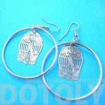 Birdcage Shaped Dye Cut Filigree Dangle Hoop Earrings in Silver | Animal Jewelry | DOTOLY