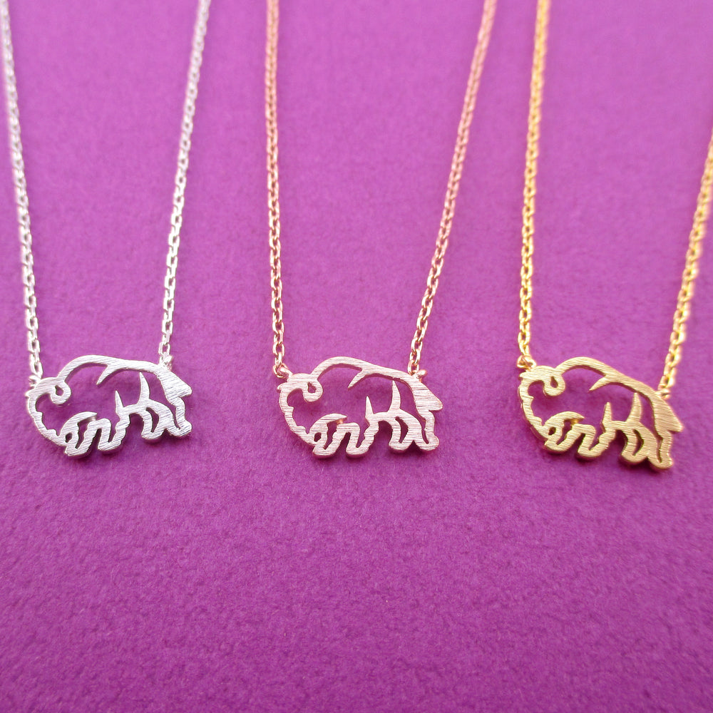 Bison Buffalo Bull Outline Shaped Pendant Necklace for Animal Lovers