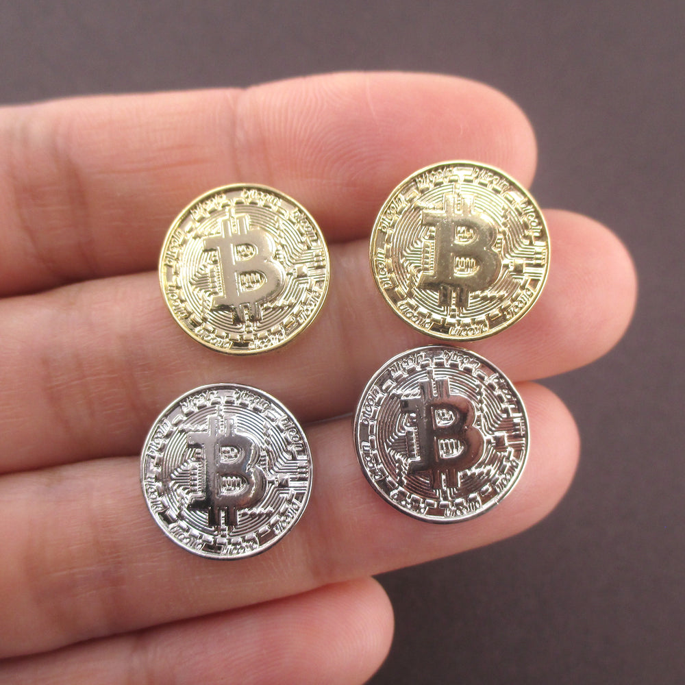 Bitcoin Shaped HODL Engraving Cryptocurrency Stud Earrings