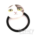 Black and White Kitty Cat Face Shaped Button Hair Tie Ponytail Holder