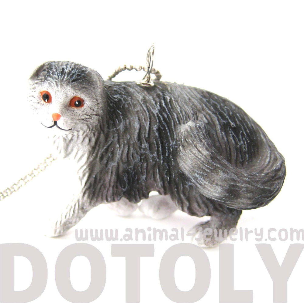 Black and White Tabby Kitty Cat Animal Plastic Pendant Necklace | Animal Jewelry | DOTOLY