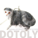 Black and White Tabby Kitty Cat Animal Plastic Pendant Necklace | Animal Jewelry | DOTOLY