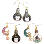 Kitty Cat Crescent Moon Star Space Cat Light Bulb Shaped Stud Earrings