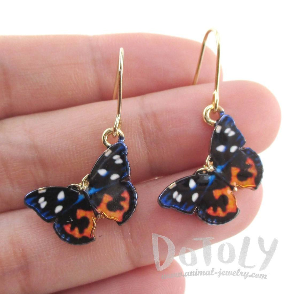Blue Black Orange Butterfly Shaped Dangle Earrings | Animal Jewelry