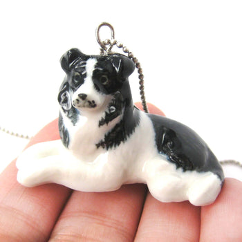 Border Collie Puppy Dog Porcelain Ceramic Animal Pendant Necklace | Handmade | DOTOLY