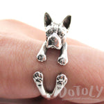 Boston Terrier Dog Shaped Animal Wrap Ring in 925 Sterling Silver | US Sizes 5 - 8.5 | DOTOLY