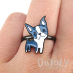 Boston Terrier Shaped Adjustable Enamel Animal Ring for Dog Lovers