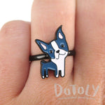 Boston Terrier Shaped Adjustable Enamel Animal Ring for Dog Lovers