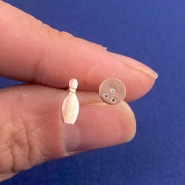 Bowling League Themed Bowling Pin and Ball Shaped Small Stud Earrings DOTOLY