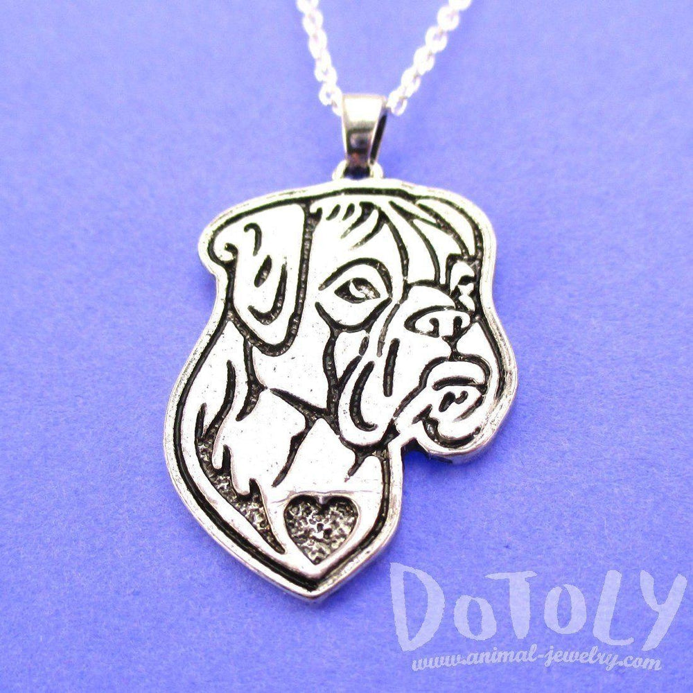 Boxer Puppy Dog Portrait Pendant Necklace in Silver | Animal Jewelry | DOTOLY