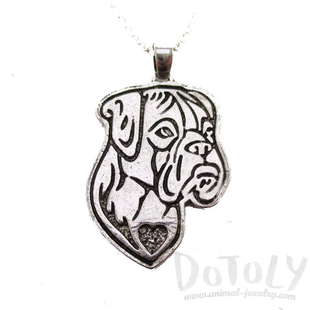 Boxer Puppy Dog Portrait Pendant Necklace in Silver | Animal Jewelry | DOTOLY