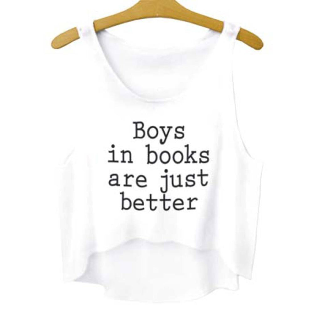 Boys in Books Are Just Better Quote Crop Top Tee in White | DOTOLY | DOTOLY