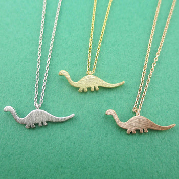 Brontosaurus Dinosaur Silhouette Prehistoric Animal Themed Charm Necklace