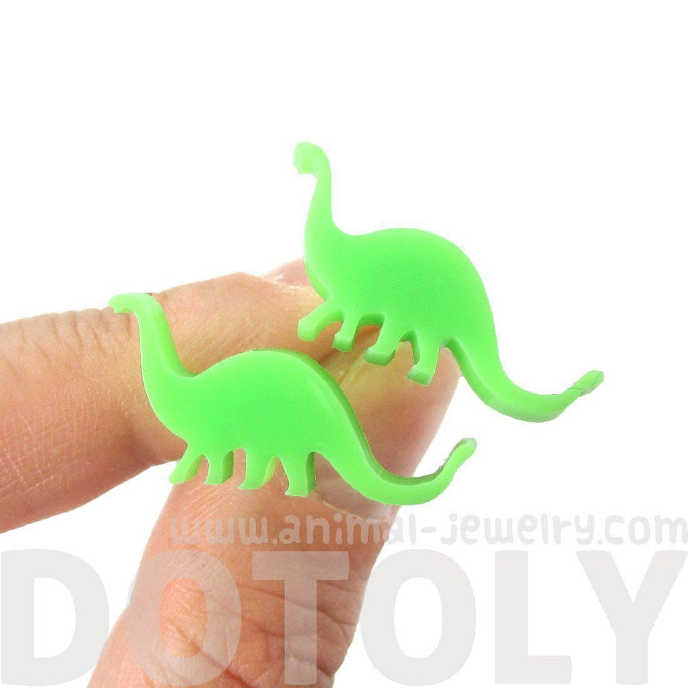 Brontosaurus Silhouette Dinosaur Shaped Laser Cut Stud Earrings in Green | DOTOLY