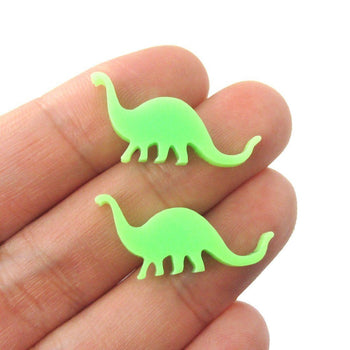 Brontosaurus Silhouette Dinosaur Shaped Laser Cut Stud Earrings in Green | DOTOLY