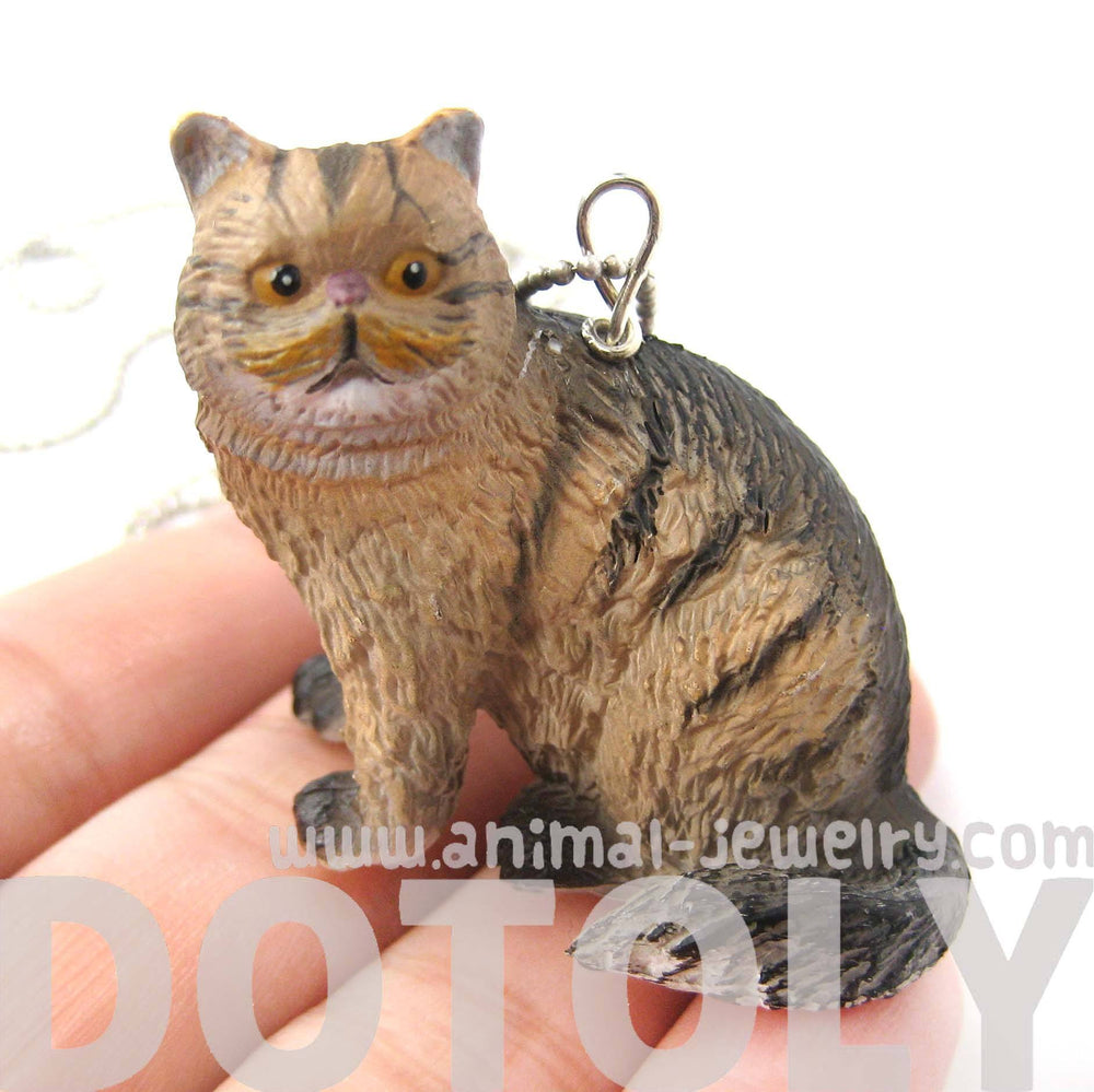 Brown and Black Tabby Kitty Cat Animal Plastic Pendant Necklace | Animal Jewelry | DOTOLY