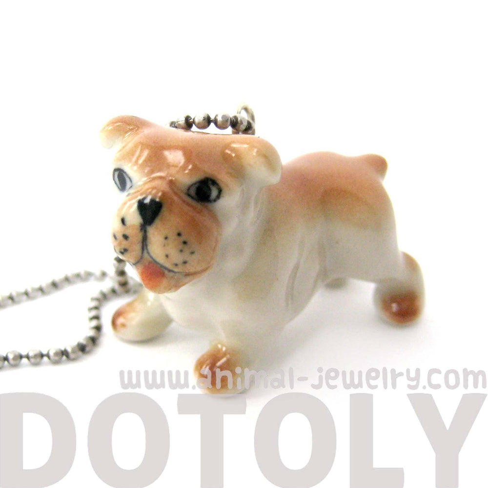 Bulldog Baby Puppy Dog Porcelain Ceramic Animal Pendant Necklace | Handmade | DOTOLY